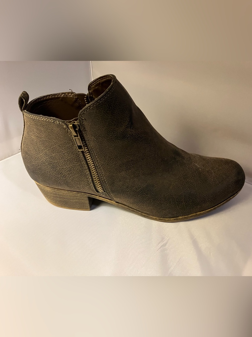 Women’s Brown Low Heel Ankle Boot with Side Zipper by Dunes size 12